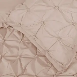 Sleepdown Geometric Rouched Pleat Ruched Pintuck Duvet Set Quilt Cover Bedding Blush Single