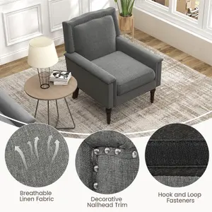 Costway Modern Armchair Linen Fabric Upholstered Single Sofa Side Chair w/ Nailhead Trim