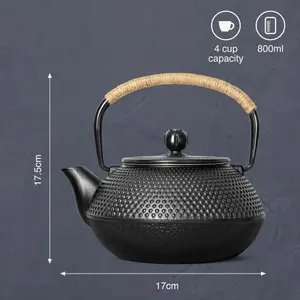 VonShef Cast Iron Teapot, Black Japanese Teapot with Infuser & Mesh Strainer, 800ml 4 Cup Tea Pot, Stovetop Tetsubin Tea Kettle