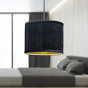 First Choice Lighting Sundance Black Velvet Pleated 25cm Lamp Shade with Gold Inner