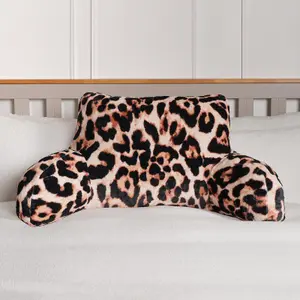 Leopard Cushion Reading Pillow Plush Plump Padded Soft Arms Lumbar Chair Support