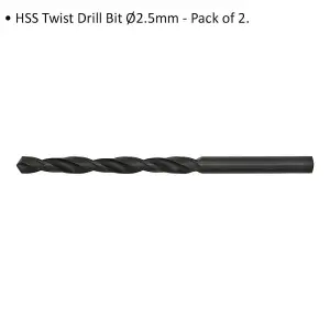 High Speed Steel HSS Twist Drill Bit Set - 2 Pack - 2.5mm x 55mm for Metal Drilling