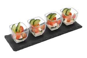 4 Square Glass Bowls Slate Tray Set