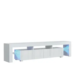 Nova TV Unit 200cm White with High Gloss Doors and LED Lighting - Creative Furniture