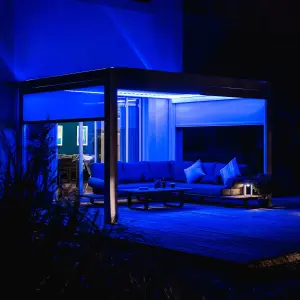 PergoSTET 4m x 4m Pergola with 3 Drop Sides and LED Lighting in Grey