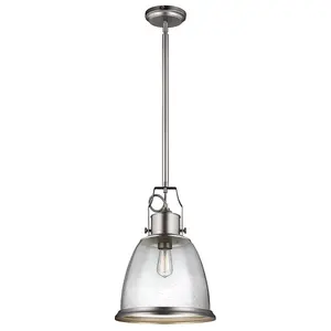 Elstead Hobson 1 Light Large Dome Ceiling Pendant Satin Nickel, E27