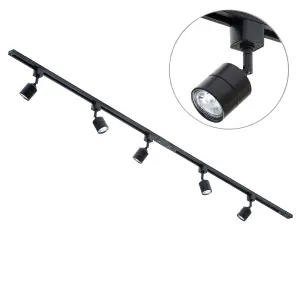 Litecraft Soho Black 5 Head 2m Straight Kitchen Ceiling Light with LED Bulbs