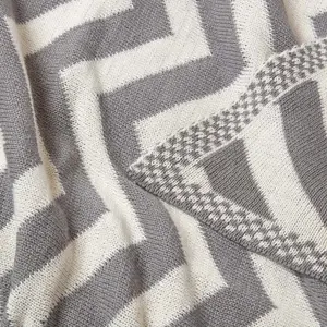 Homescapes Grey Chevron Cotton Knitted Throw, 130 x 170 cm