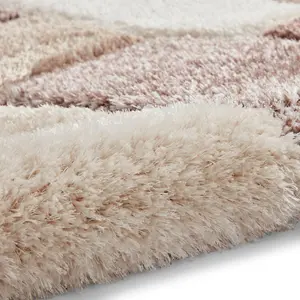 Beige Brown Shaggy Geometric Modern Rug for Living Room Bedroom and Dining Room-120cm X 170cm