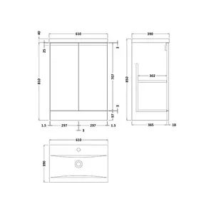 610mm Free-standing Single Vanity Unit Grey