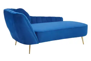 Interiors by Premier Plush Midnight Left Arm Velvet Chaise, Modern Lounge Chaise For Bedroom, Elegant Chaise Sofa With Cushion