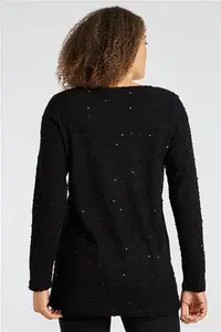 Bonmarche Black Long Sleeve Sequin Tunic, Size: 10