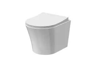 Rimless Wall Hung Toilet Pan & Soft Close Sandwich Seat - 363mm x 365mm x 475mm