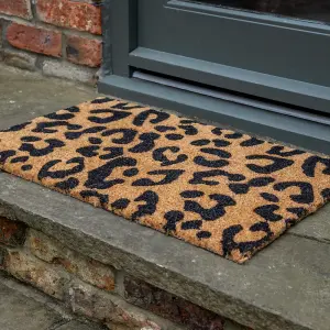 Printed Natural Coir Door Mat Novelty Leopard Print Decorative Heavy Duty Entrance Mat 45cm x 75cm Indoor / Sheltered Outdoor Use