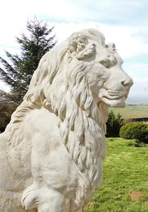 Pair of Giant Stone Cast Lion statues on Plinths 6 ft high, 1600 kg set