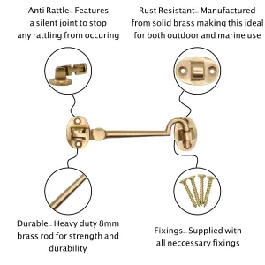 Polished Brass Cabin Hook And Eye 100mm