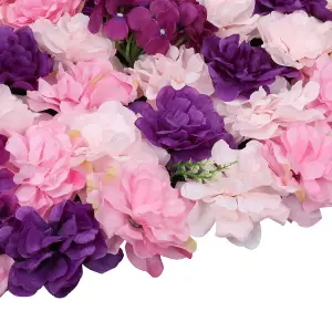 Artificial Flower Wall Backdrop Panel, 60cm x 40cm, Purple & Dusty Pink