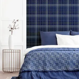 Arthouse Twilled Plaid Navy/Gold Wallpaper