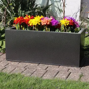 75cm Zinc Galvanised Graphite Black Textured Trough Planter