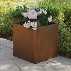 60cm Corten Steel Cube Planter with Rounded Corners