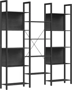 VASAGLE Industrial Style Bookshelf with 14 Shelves, Bookcase, Rack, Metal, Shelf Unit, Ebony Black and Ink Black