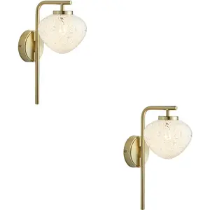 2 PACK Satin Brass Dimmable Wall Light - Confetti Glass Tear Drop Shade - 3W LED G9