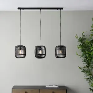 Luminosa Mathias Bar Pendant Ceiling Lamp, Dark Bamboo, Plywood With Matt Black Paint