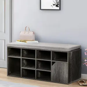 Grey Wooden Shoe Bench Shoe Storage Organizer Shoe Cabinet with Seat Padded 103cm (W) x 30cm (D) x 49.5cm (H)