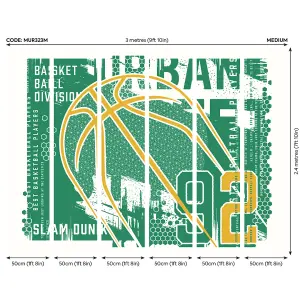 Origin Murals Modern Basketball Green Paste the Wall Mural 300cm wide x 240m high