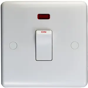 1 Gang Single 20A DP Switch & Neon - WHITE PLASTIC Wall Plate Kitchen Appliance