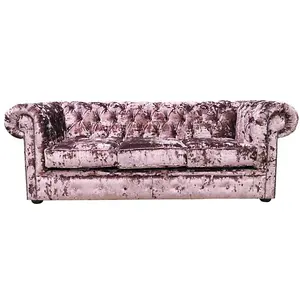 Chesterfield Handmade 3 Seater Sofa Settee Lustro Blush Pink Velvet Fabric In Classic Style