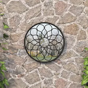 Berkfield Garden Mirror Black 40x3 cm Iron Round for Outdoor Use