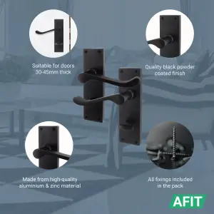 AFIT Black Victorian Scroll Bathroom Door Handles - 1 Pair of Matt Black Internal Lever Handles on Backplate