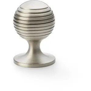 Reeded Ball Door Knob - 38mm Diameter Satin Nickel Lined Cupboard Pull Handle