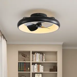 Black Ceiling Fan with Lights Dimmable LED Reversible 3 Blades 6 Speed with Remote Control