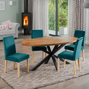 Dosenna Oval Dining Table Set with 4 Maiolo Velvet Chairs - Teal