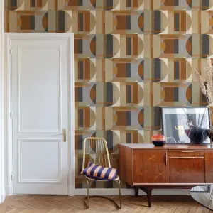 Grandeco Abstract Retro Sojo Textured Wallpaper,  Brown