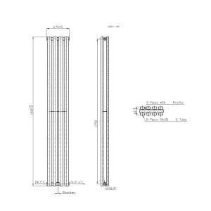 Right Radiators 1800x270 mm Vertical Double D Shape Flat Panel Designer Radiator Anthracite