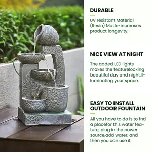 Grey LED Lighting Garden Landscaping Fountain Resin Waterscape 45 cm