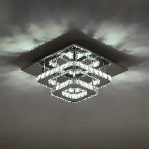 Modern Double Tiers Median Size Square Crystal LED Ceiling Light 30CM Cool White