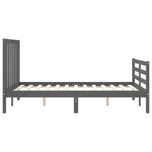 Berkfield Bed Frame with Headboard Grey Double Solid Wood