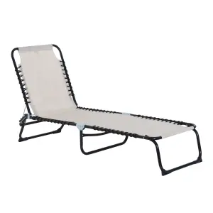 Outsunny Folding Beach Chair Chaise Lounge 4 Adjustable Positions, Cream White