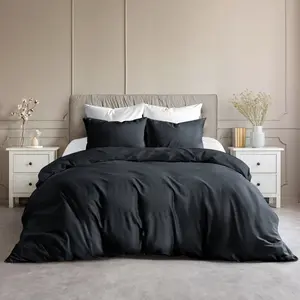 Plain Microfibre 200TC Reversible Contemporary Luxury Quilt Duvet Cover Black / Double Duvet Cover - 2 Standard Pillowcases