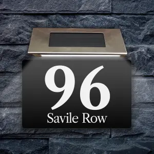 Personalised Aluminium House Plaque with Solar Light Customised with Your House Number and Street Name 160 x 280mm Black