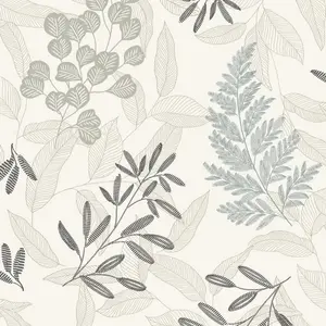 Grandeco Catho Stitched Leaf Textured Wallpaper,  Neutral Blue