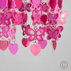 ValueLights Pink Children's Bedroom Nursery Hearts And Butterflies Ceiling Pendant Light Shade