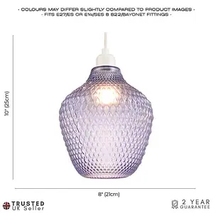 Designer Soft Lilac and Purpler Curvy Diamond Etched Glass Pendant Lamp Shade