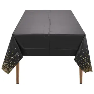 Black Plastic Tablecloth, Gold Dot Confetti Printed Waterproof Table Cover - 54"x108"