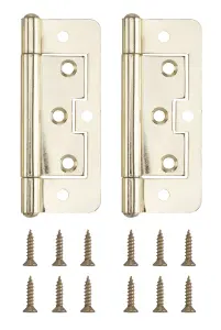 Brass-plated Metal Flush Door hinge N162 (L)100mm (W)100mm, Pack of 2