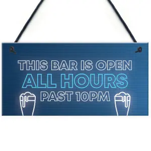 Neon Effect Bar Sign OPEN ALL HOURS Funny Home Bar Garden Pub Sign